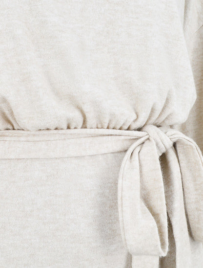 Robe courte unie manches longues - Beige - 3