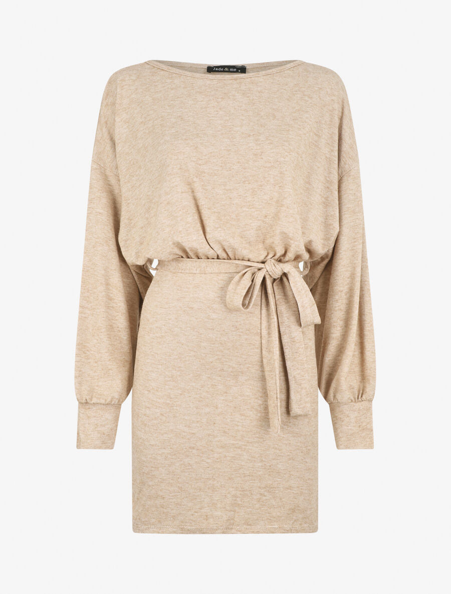 Robe courte unie manches longues - Camel - 1