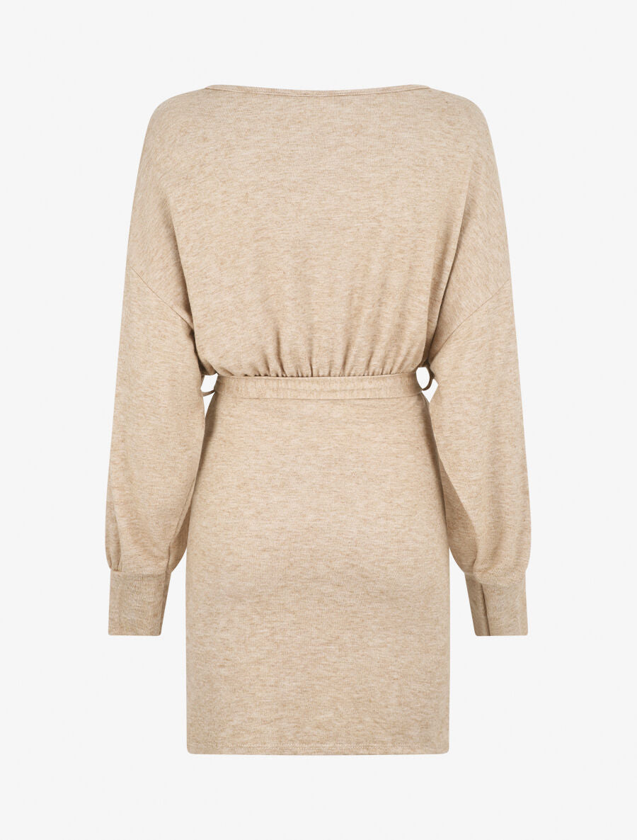 Robe courte unie manches longues - Camel - 2