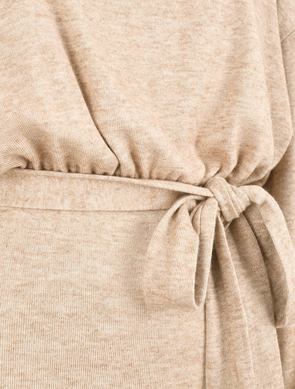 Robe courte unie manches longues - Camel - 3
