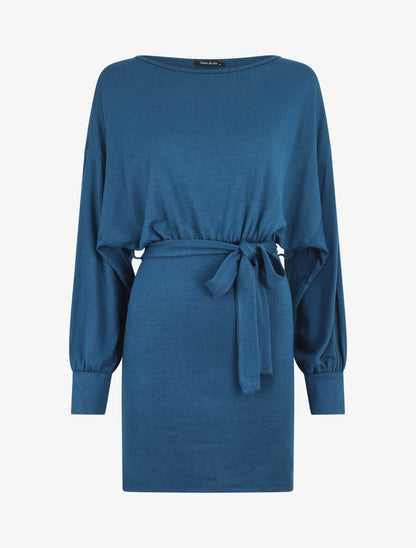 Robe courte unie manches longues - Bleu - 1