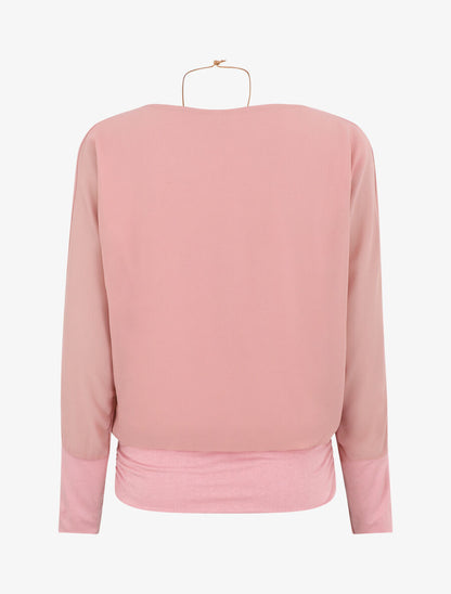 Blouse unie à col bénitier - Rose - 2