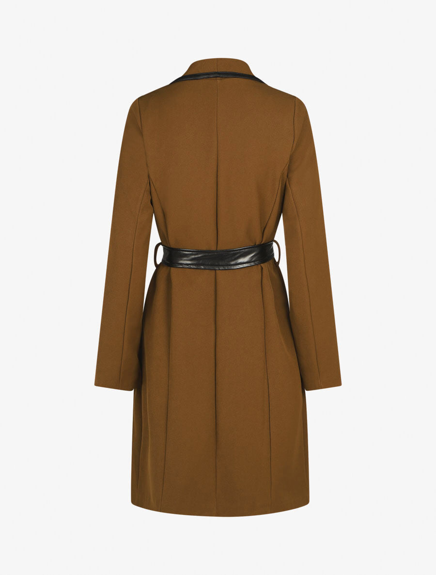 Veste longue coupe droite col cascade - Marron - 2