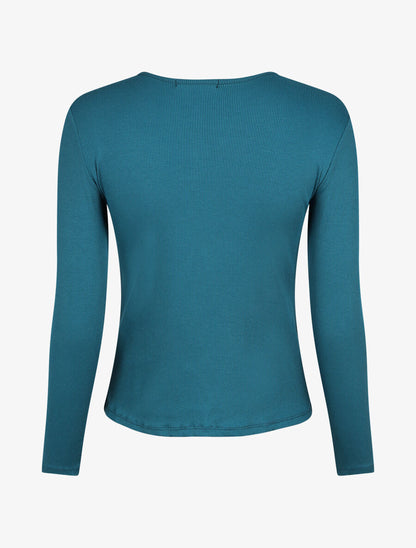 Top ajusté manches longues et noeud - Bleu canard - 2