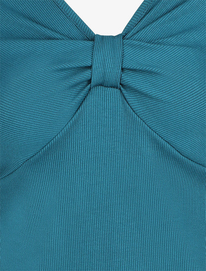 Top ajusté manches longues et noeud - Bleu canard - 3