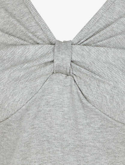 Top ajusté manches longues et noeud - Gris - 3