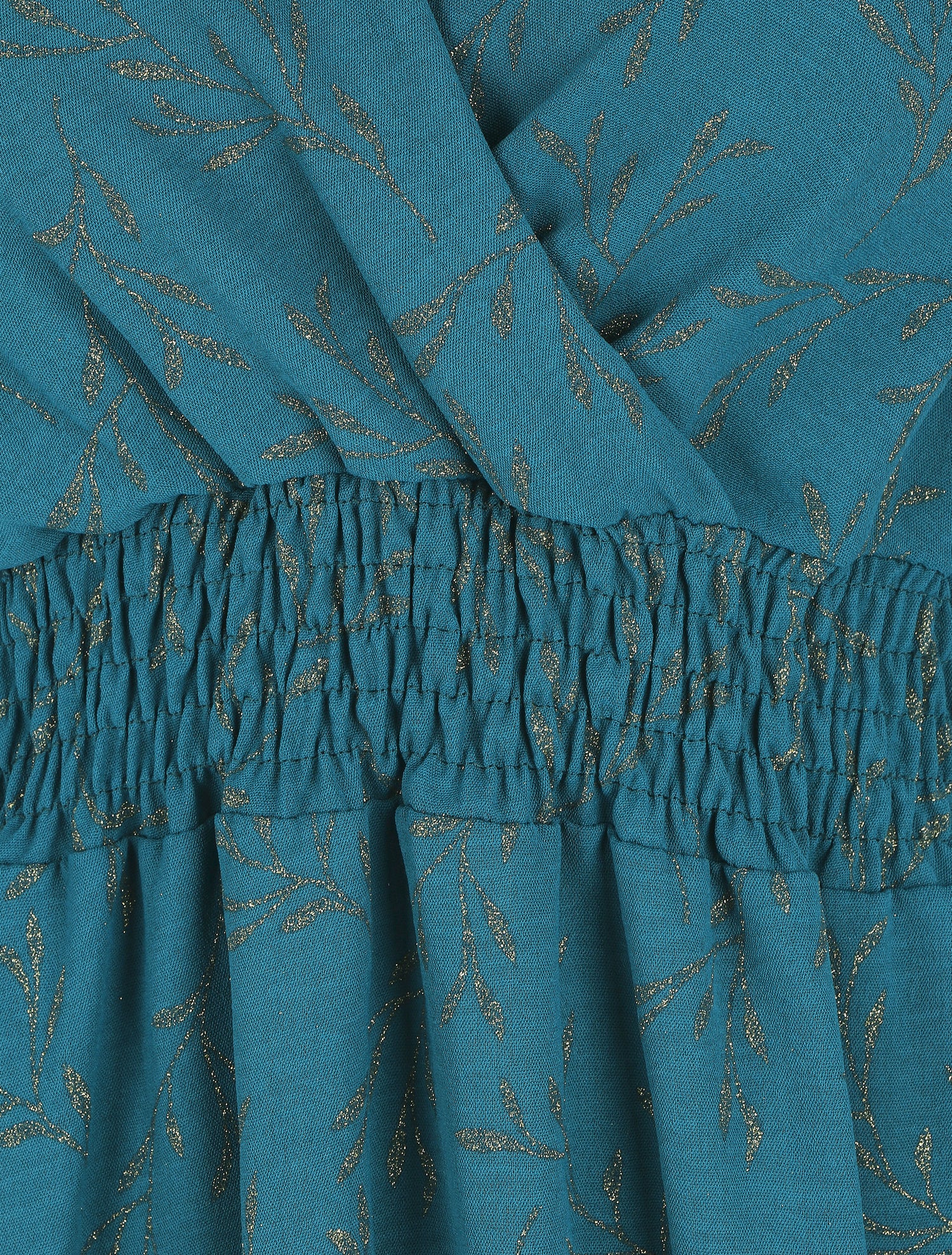 Robe évasée motif feuilles pailletées - Bleu canard - 3