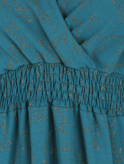 Robe évasée motif feuilles pailletées - Bleu canard - 3