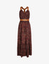 Robe longue coupe patineuse imprimé léopard à bretelles en simili - Bordeaux - 5