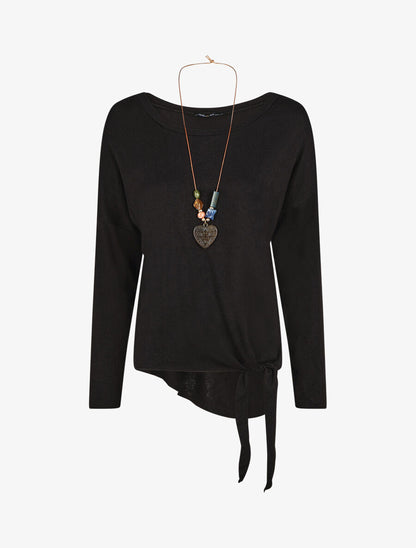 Pull fin uni à nouer - Noir - 1