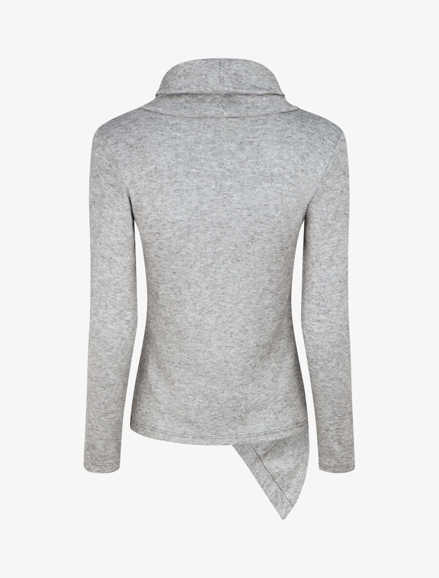 Pull fin asymétrique à col roulé - Gris - 2