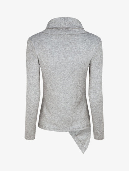 Pull fin asymétrique à col roulé - Gris - 2
