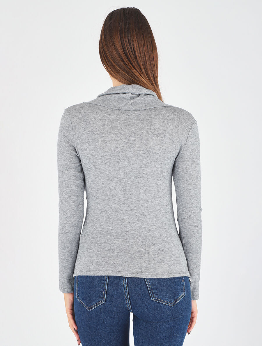 Pull fin asymétrique à col roulé - Gris - 5
