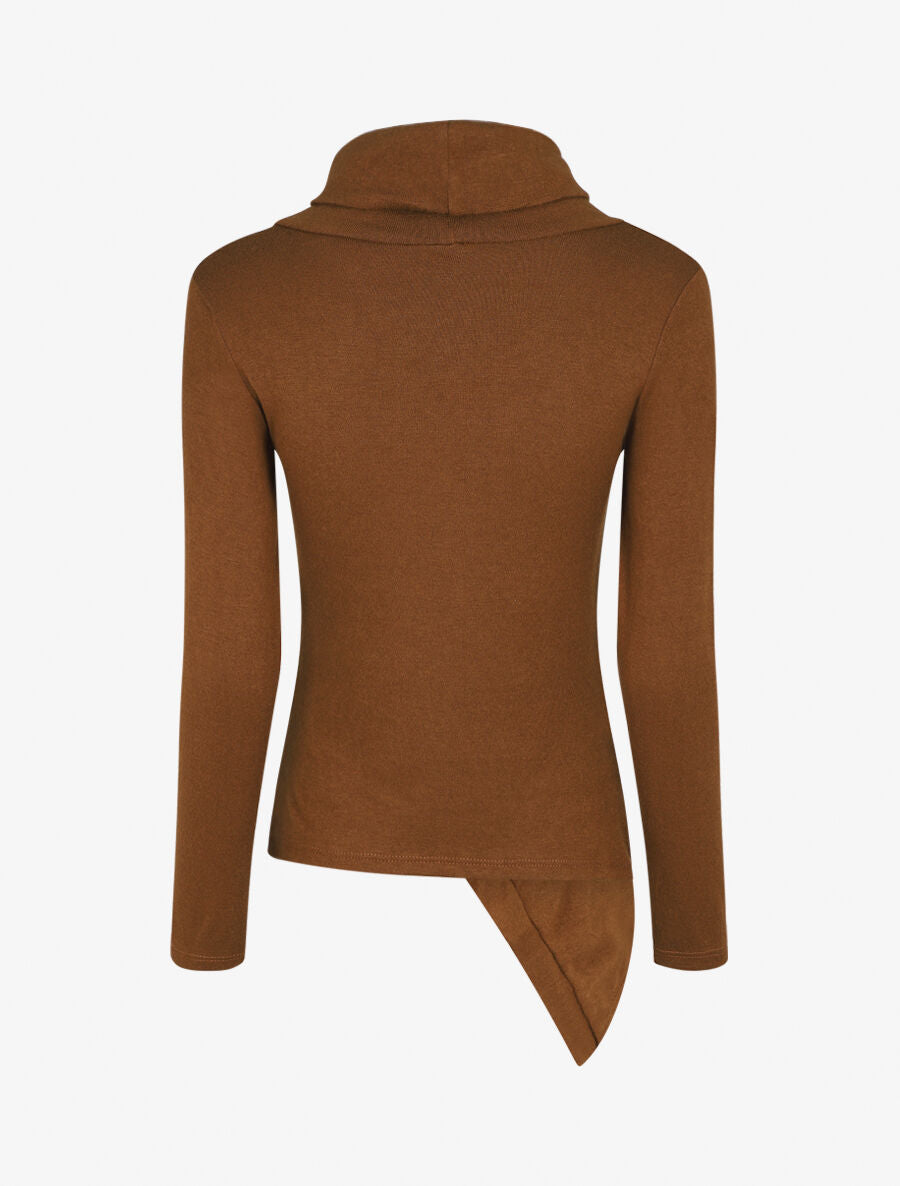 Pull fin asymétrique à col roulé - Camel - 2