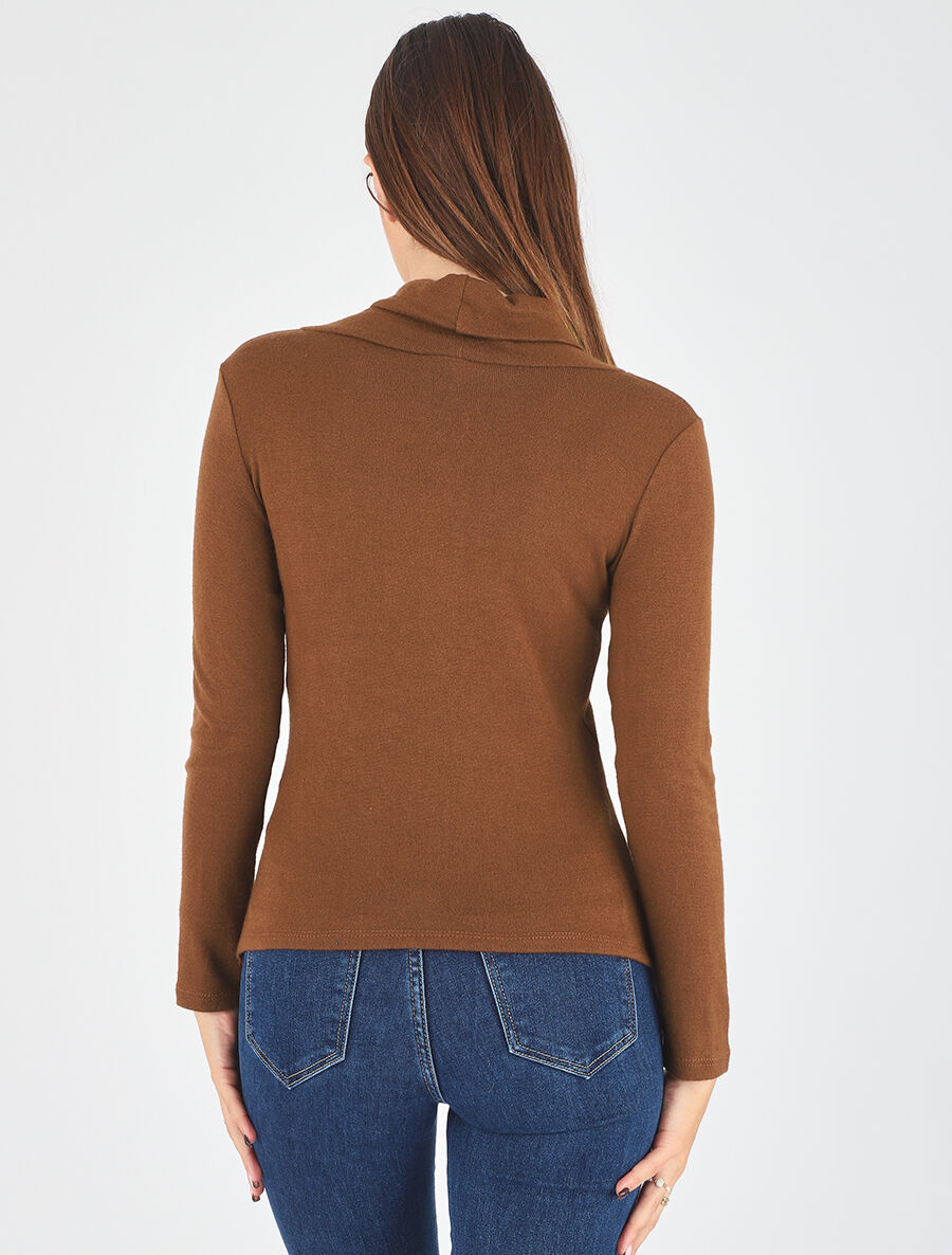 Pull fin asymétrique à col roulé - Camel - 5