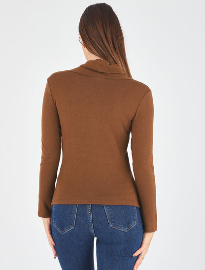 Pull fin asymétrique à col roulé - Camel - 5