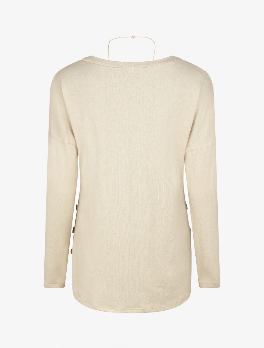 Pull fin uni à col rond - Beige - 2