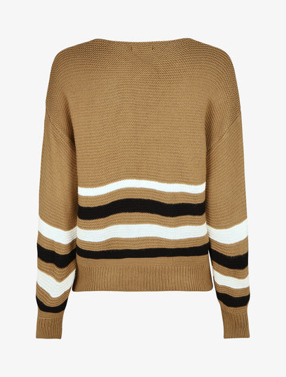 Pull droit rayé - Camel - 2