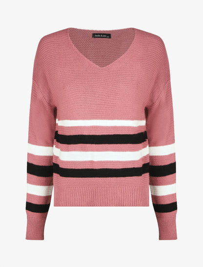 Pull droit rayé - Vieux rose - 1