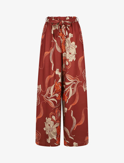 Pantalon ample taille haute imprimé floral - Rouille - 6