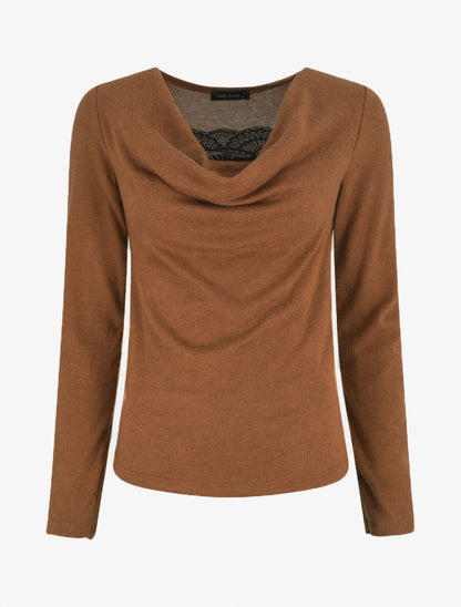 Pull ajusté manche longues col bénitier - Camel - 1