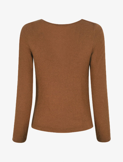 Pull ajusté manche longues col bénitier - Camel - 2