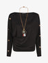 Pull ample manches à boutons décoratifs - Noir - 4