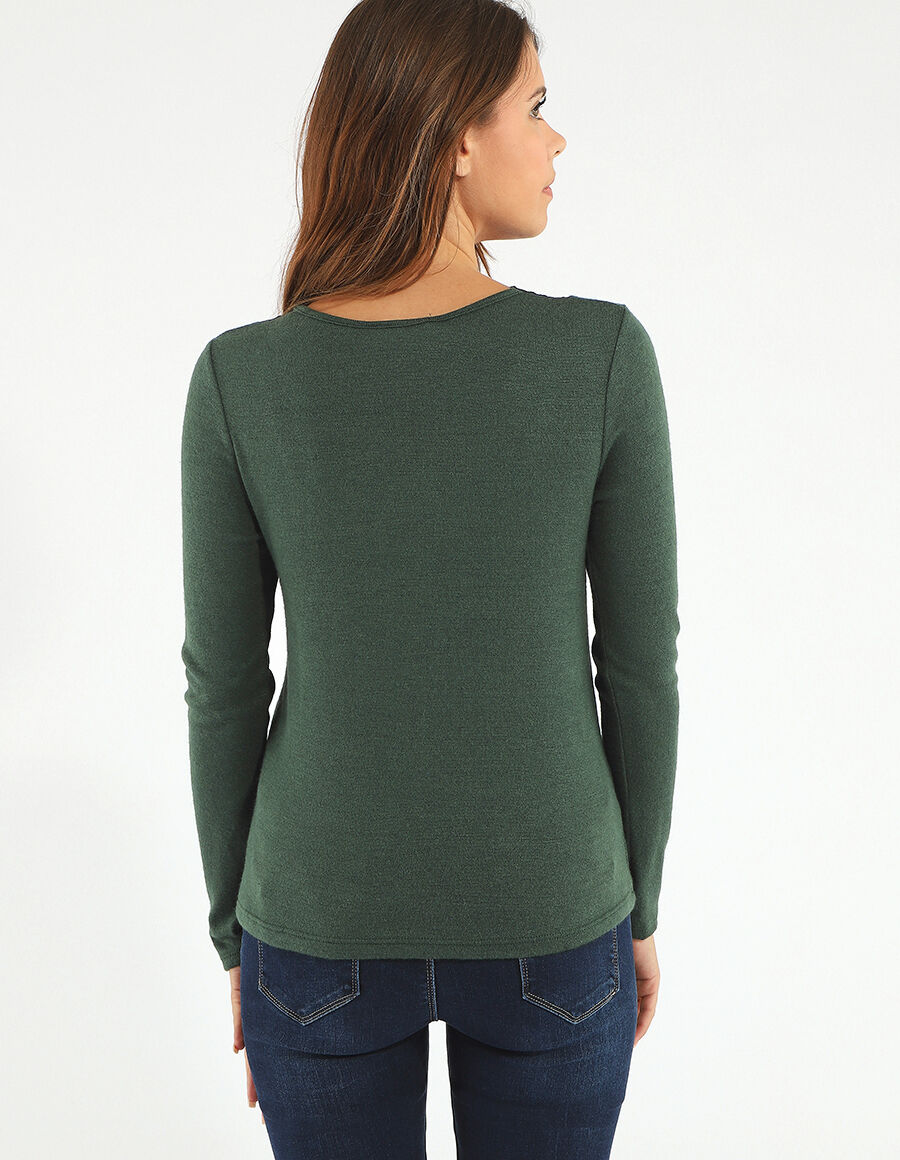 Pull droit col V en dentelle - Vert - 5
