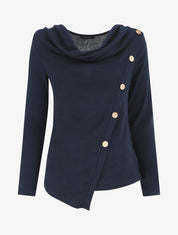 Pull droit à boutons et col bénitier - Marine - 4