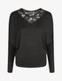 Pull droit col en dentelle et manches longues - Noir - 4