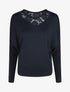Pull droit col en dentelle et manches longues - Marine - 1