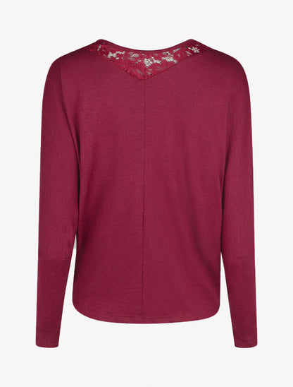 Pull droit col en dentelle et manches longues - Bordeaux - 2