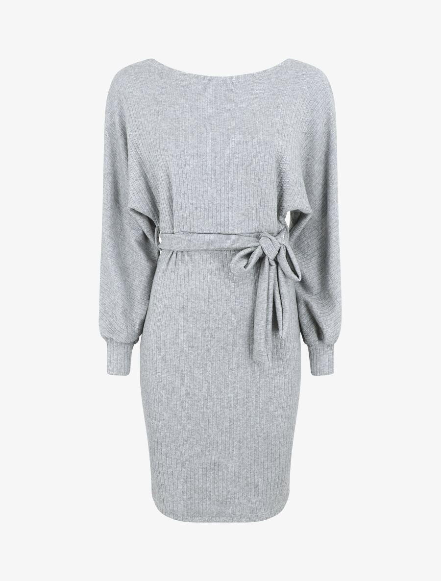 Robe pull ajustée dos en V dentelle - Gris - 1