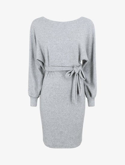 Robe pull ajustée dos en V dentelle - Gris - 1