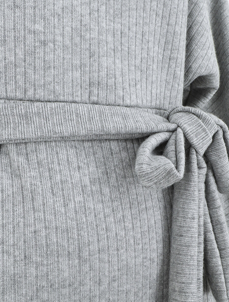 Robe pull ajustée dos en V dentelle - Gris - 3