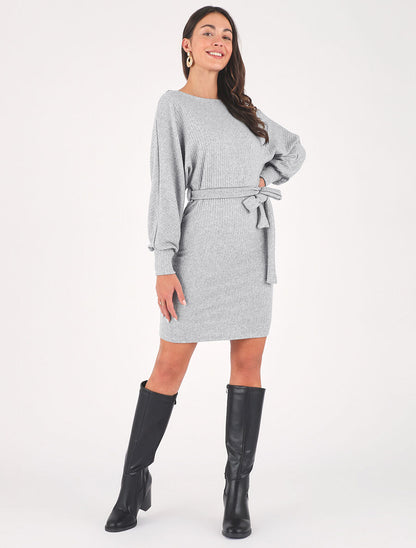 Robe pull ajustée dos en V dentelle - Gris - 4