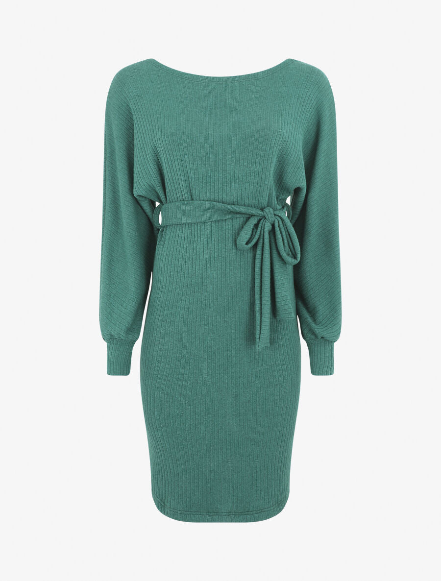 Robe pull ajustée dos en V dentelle - Vert - 1
