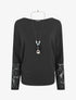 Top ample manches longues en dentelle - Noir - 1
