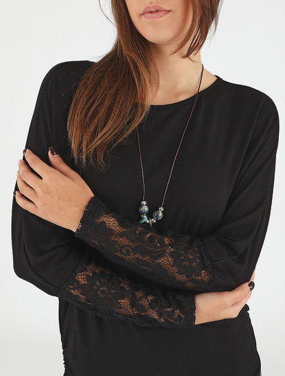Top ample manches longues en dentelle - Noir - 6