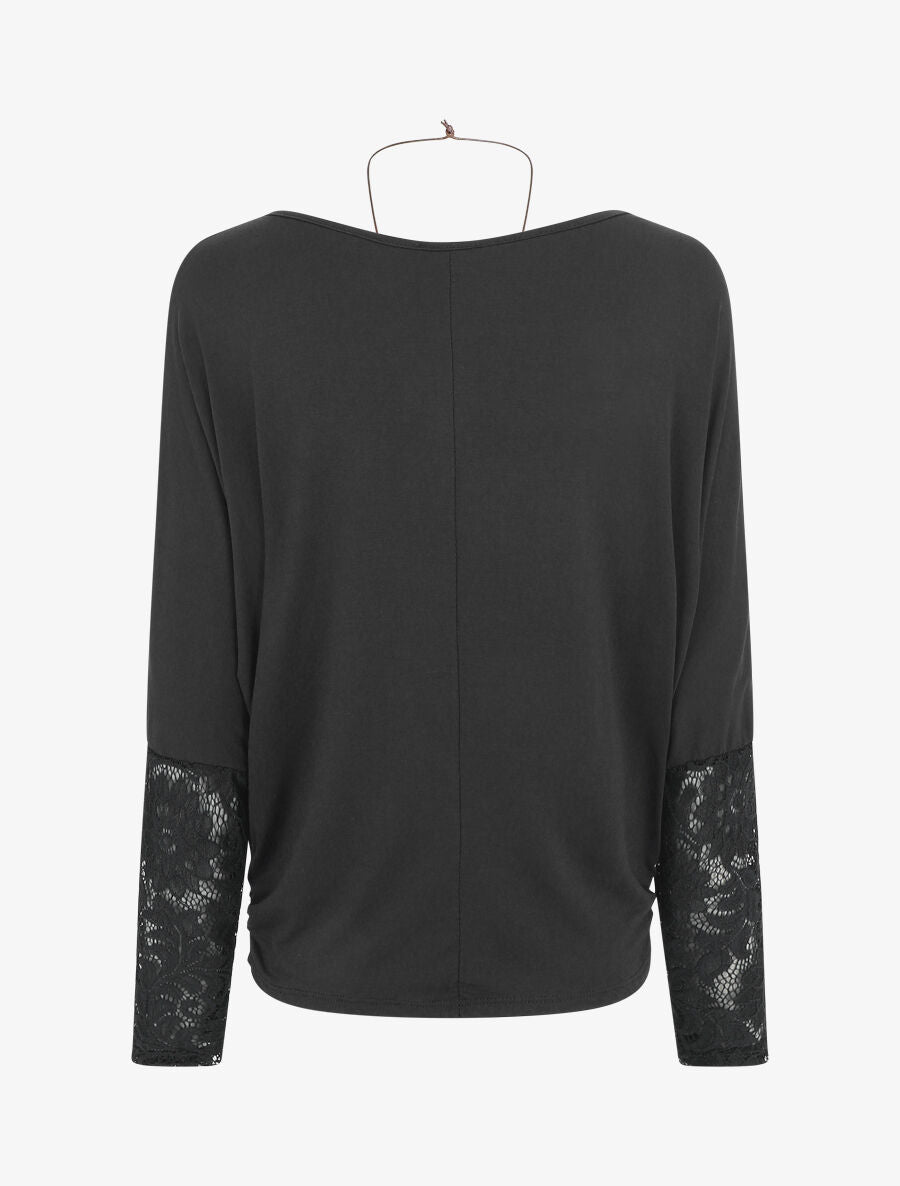 Top ample manches longues en dentelle - Noir - 2
