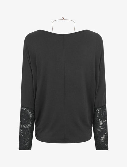 Top ample manches longues en dentelle - Noir - 2