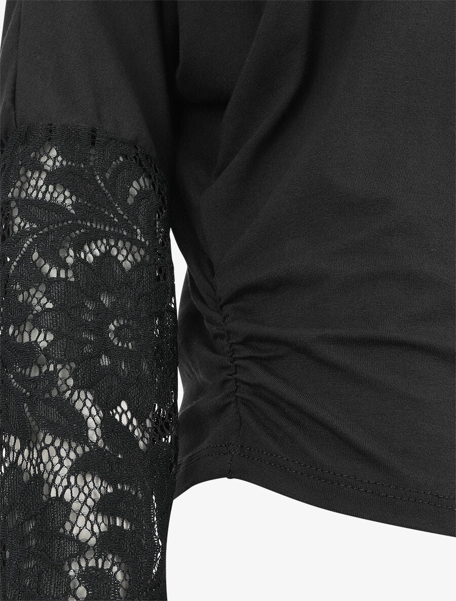 Top ample manches longues en dentelle - Noir - 3