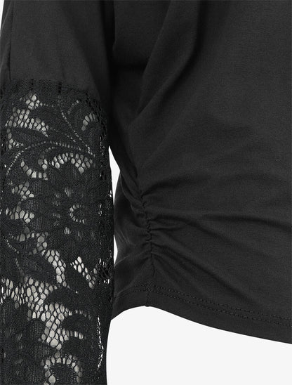 Top ample manches longues en dentelle - Noir - 3