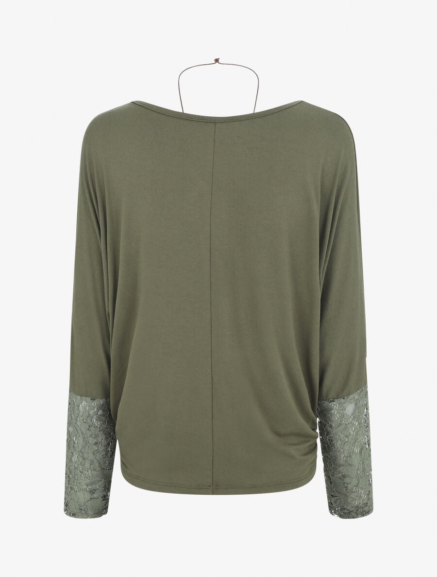 Top ample manches longues en dentelle - Kaki - 2
