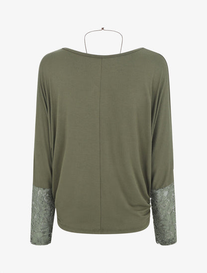 Top ample manches longues en dentelle - Kaki - 2