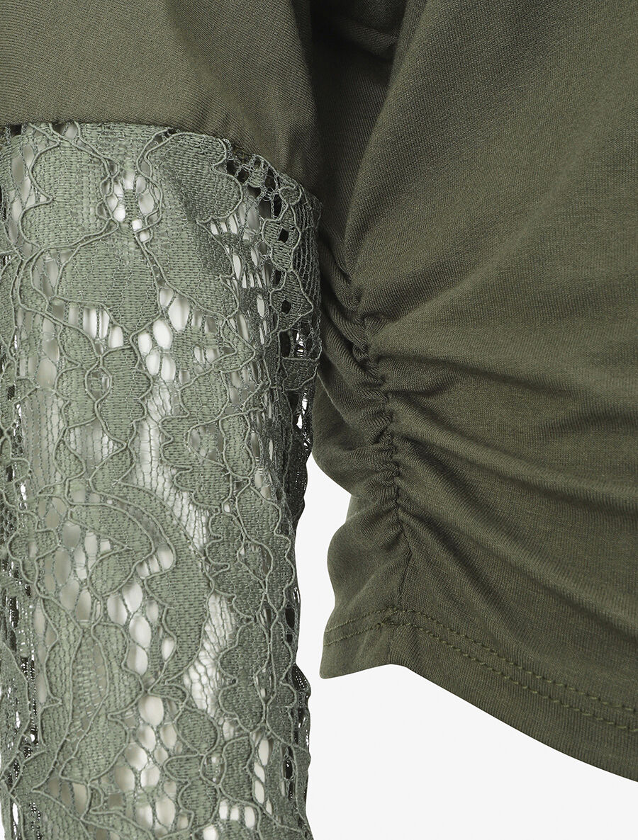 Top ample manches longues en dentelle - Kaki - 3