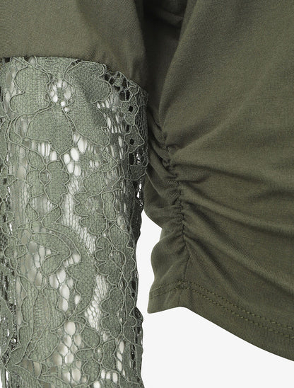 Top ample manches longues en dentelle - Kaki - 3