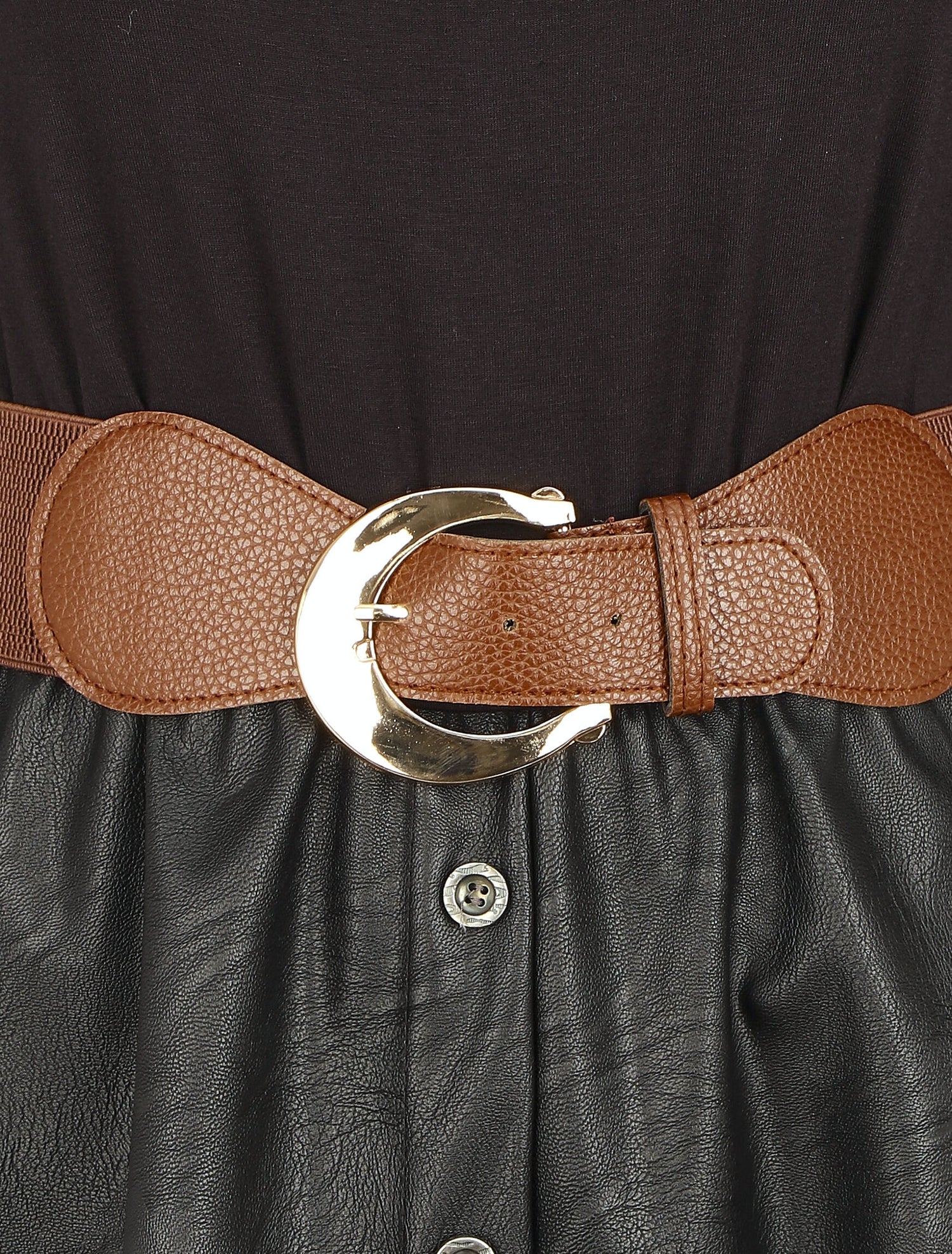 Robe bi-matière courte évasée simili - Noir - 3