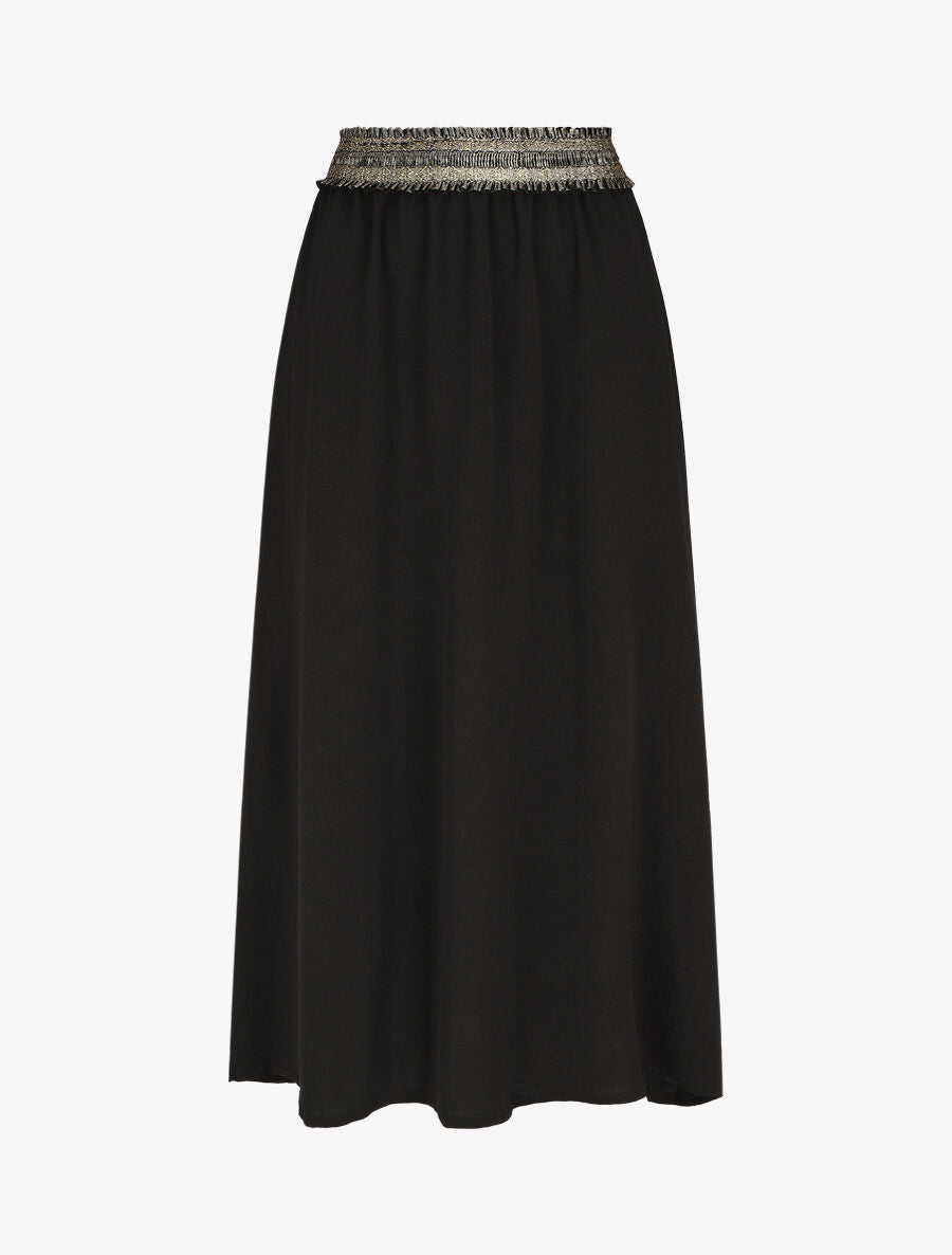 Jupe longue évasée taille haute irisée - Noir - 1