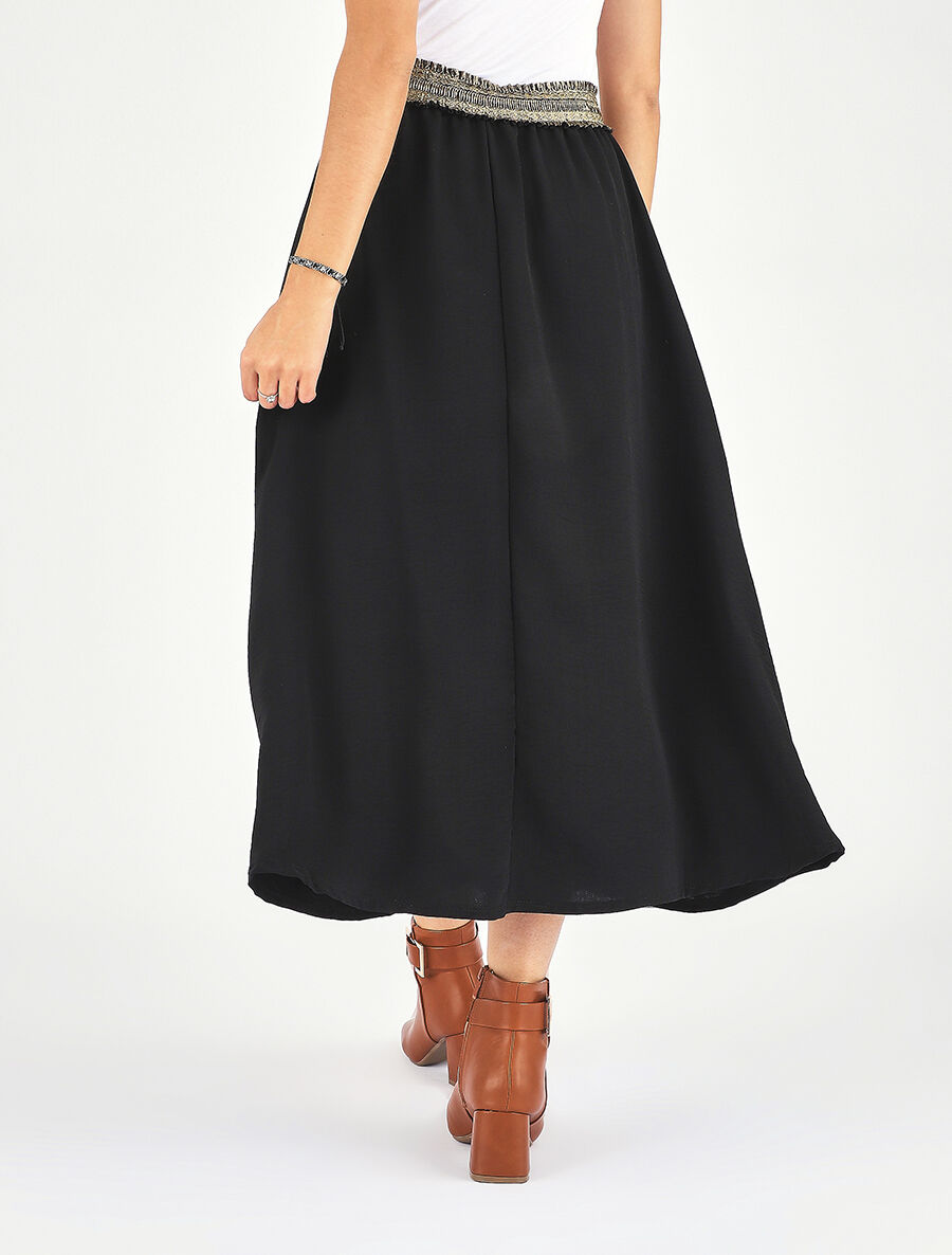 Jupe longue évasée taille haute irisée - Noir - 5